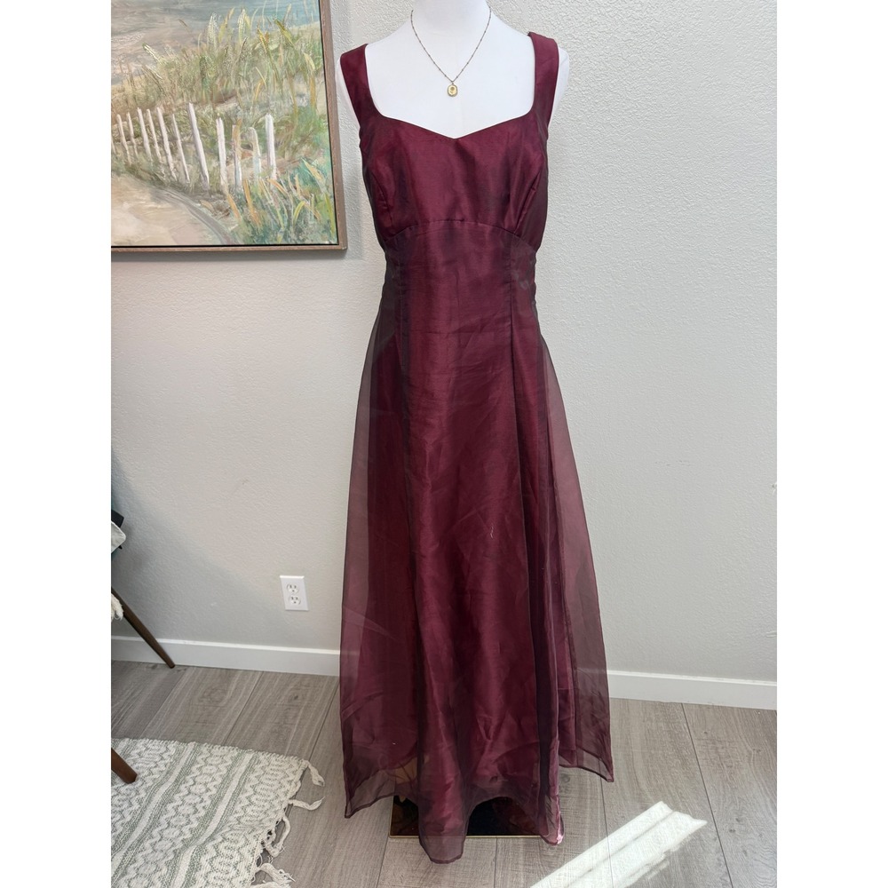Vintage Bill Levkoff Burgundy Iridescent Organza Maxi Dress‎
